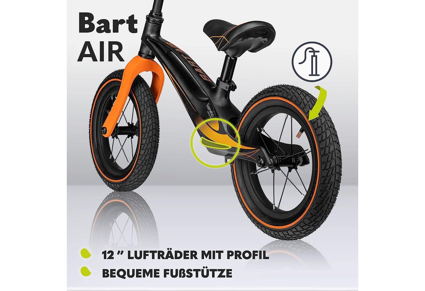 lionelo Fahrrad-Laufrad Bart Air (Set, Geländerad, Schlüssel, Lenkerabdeckung, Benutzerhandbuch), bis zu 30 kg Magnesiumrahmen 12 Zoll Räder Bild 2