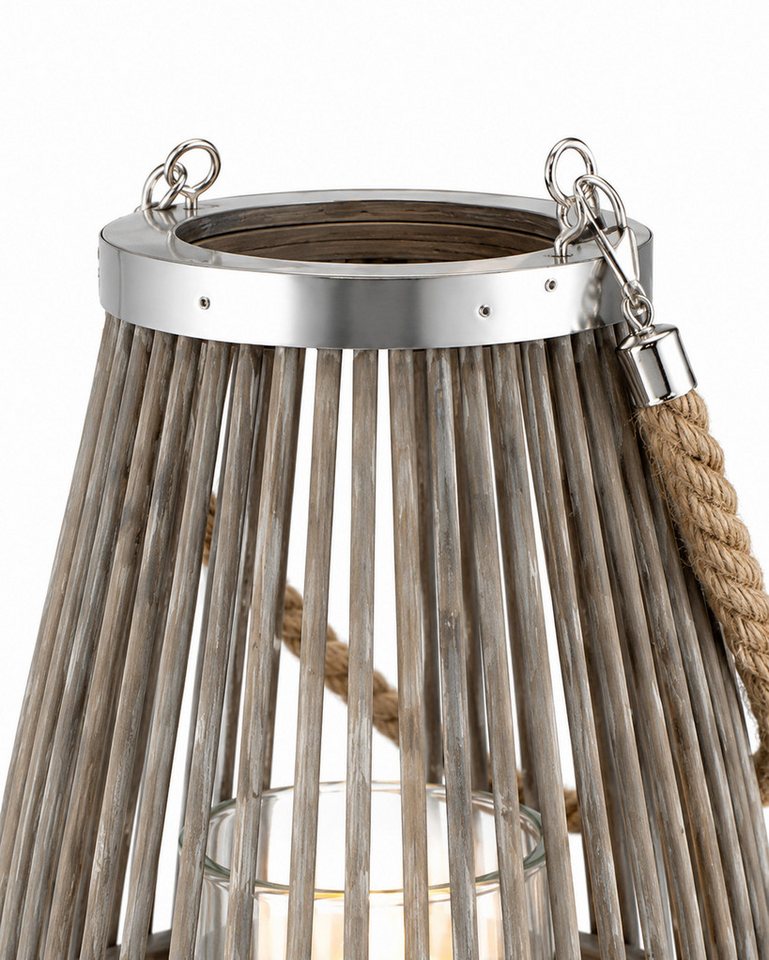 Annastore Laterne aus Bambus mit Henkel und Glaszylinder Bambuslaterne Gartenlaterne, Windlicht aus Bambus