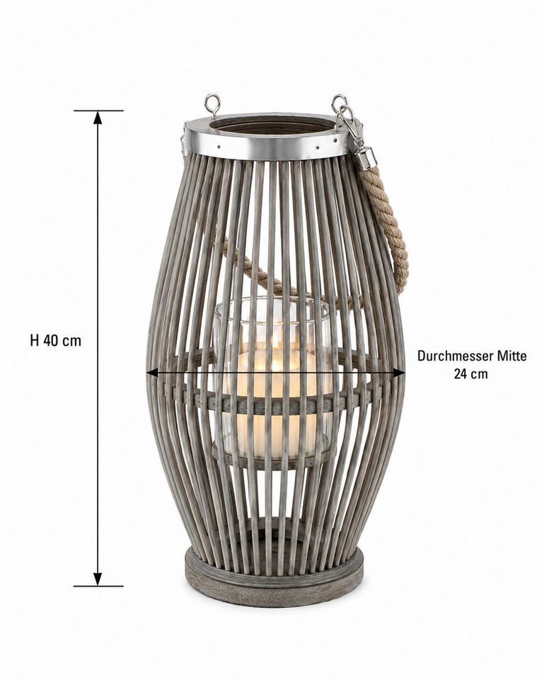 Annastore Laterne aus Bambus mit Henkel und Glaszylinder Bambuslaterne Gartenlaterne, Windlicht aus Bambus Bild 2