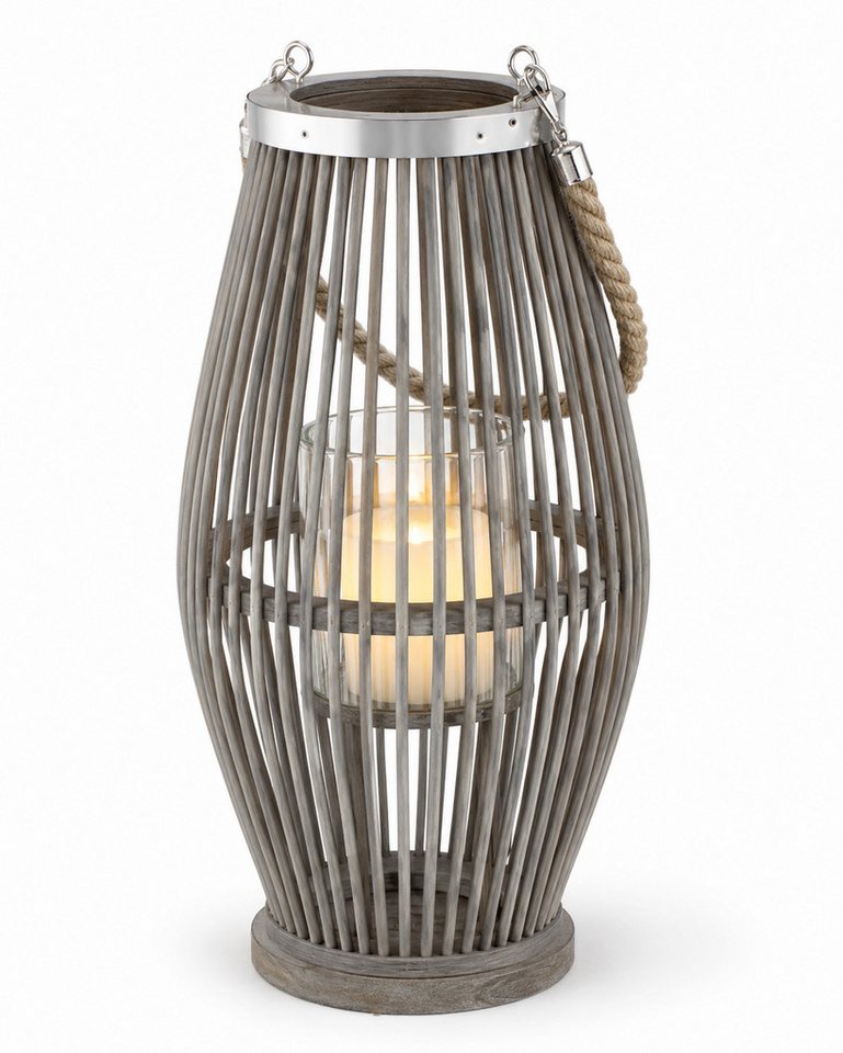 Annastore Laterne aus Bambus mit Henkel und Glaszylinder Bambuslaterne Gartenlaterne, Windlicht aus Bambus Bild 3