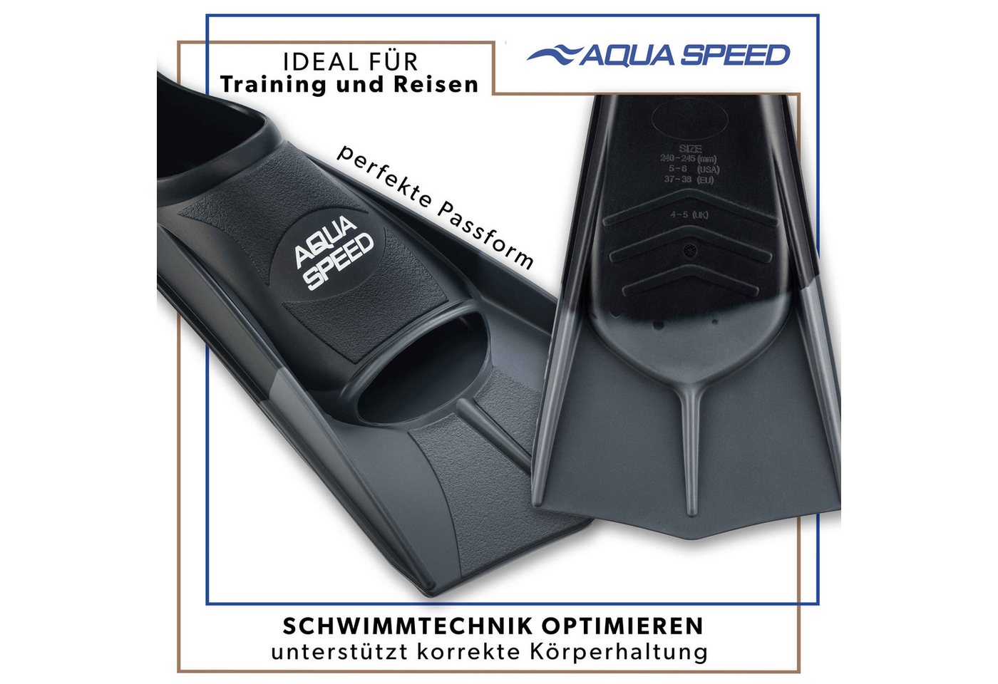 Aqua Speed Flosse Trainings-Kurzflossen aus Silikon für hohe Trainingsintensität (Kontrolliertes Techniktraining mit trainingsorientierter Flosse 45/46 silber), Kompakte Trainingshilfe für koordinative Technikarbeit Bild 2