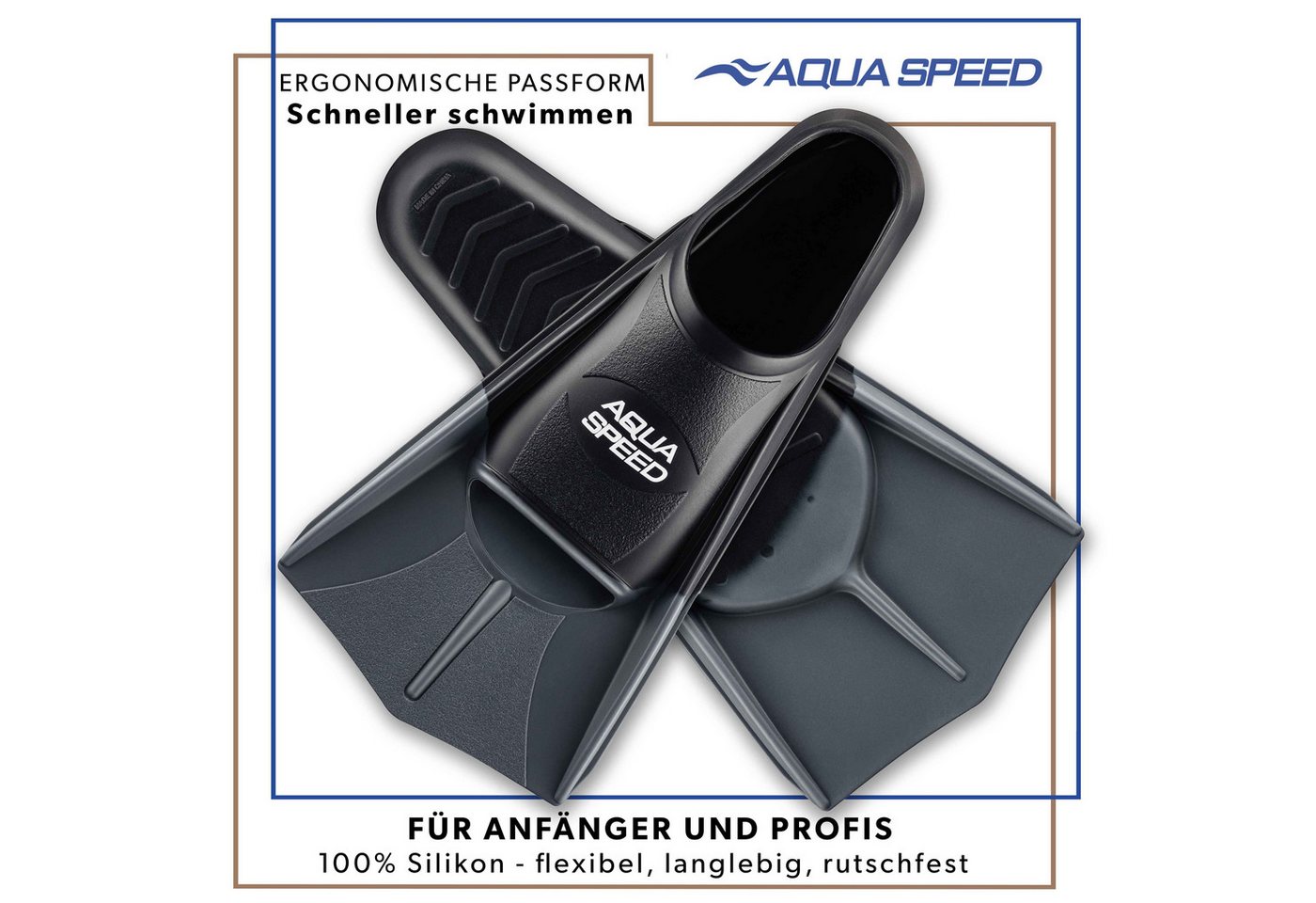 Aqua Speed Flosse Trainings-Kurzflossen aus Silikon für hohe Trainingsintensität (Kontrolliertes Techniktraining mit trainingsorientierter Flosse 45/46 silber), Kompakte Trainingshilfe für koordinative Technikarbeit Bild 3