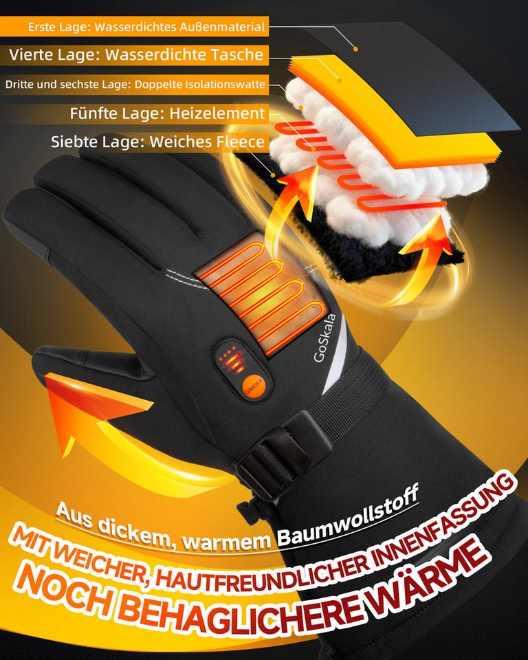 GoSkala Beheizbare Handschuhe Skihandschuhe mit 3 Heizstufen, Thermohandschuhe Winterhandschuhe (Set) Beheizt, Touchscreen-kompatibel, Wiederaufladbar, Temperaturregelbar Bild 4
