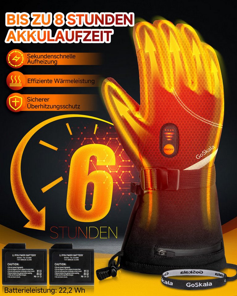 GoSkala Beheizbare Handschuhe Skihandschuhe mit 3 Heizstufen, Thermohandschuhe Winterhandschuhe (Set) Beheizt, Touchscreen-kompatibel, Wiederaufladbar, Temperaturregelbar Bild 5