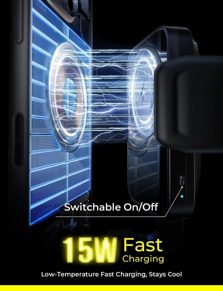 GreenHec 15W Wireless Charger Handyhalterung Auto Lüftung KFZ Ladegerät Qi Wireless Charger (15W Qi-Laden, Lüftungsklemme, 360° drehbar, Samsung, stoßdämpfend) Bild 2