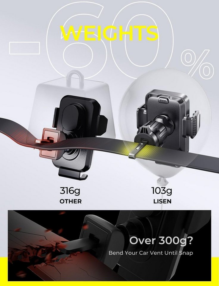 GreenHec 15W Wireless Charger Handyhalterung Auto Lüftung KFZ Ladegerät Qi Wireless Charger (15W Qi-Laden, Lüftungsklemme, 360° drehbar, Samsung, stoßdämpfend) Bild 5