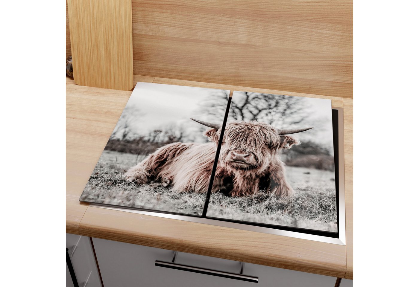 DEQORI Herdblende-/Abdeckplatte 'Ruhendes Hochland', Glas, (2 tlg), Herdabdeckplatte Ceranfeld Herd Platte Abdeckung Glasplatte Bild 5