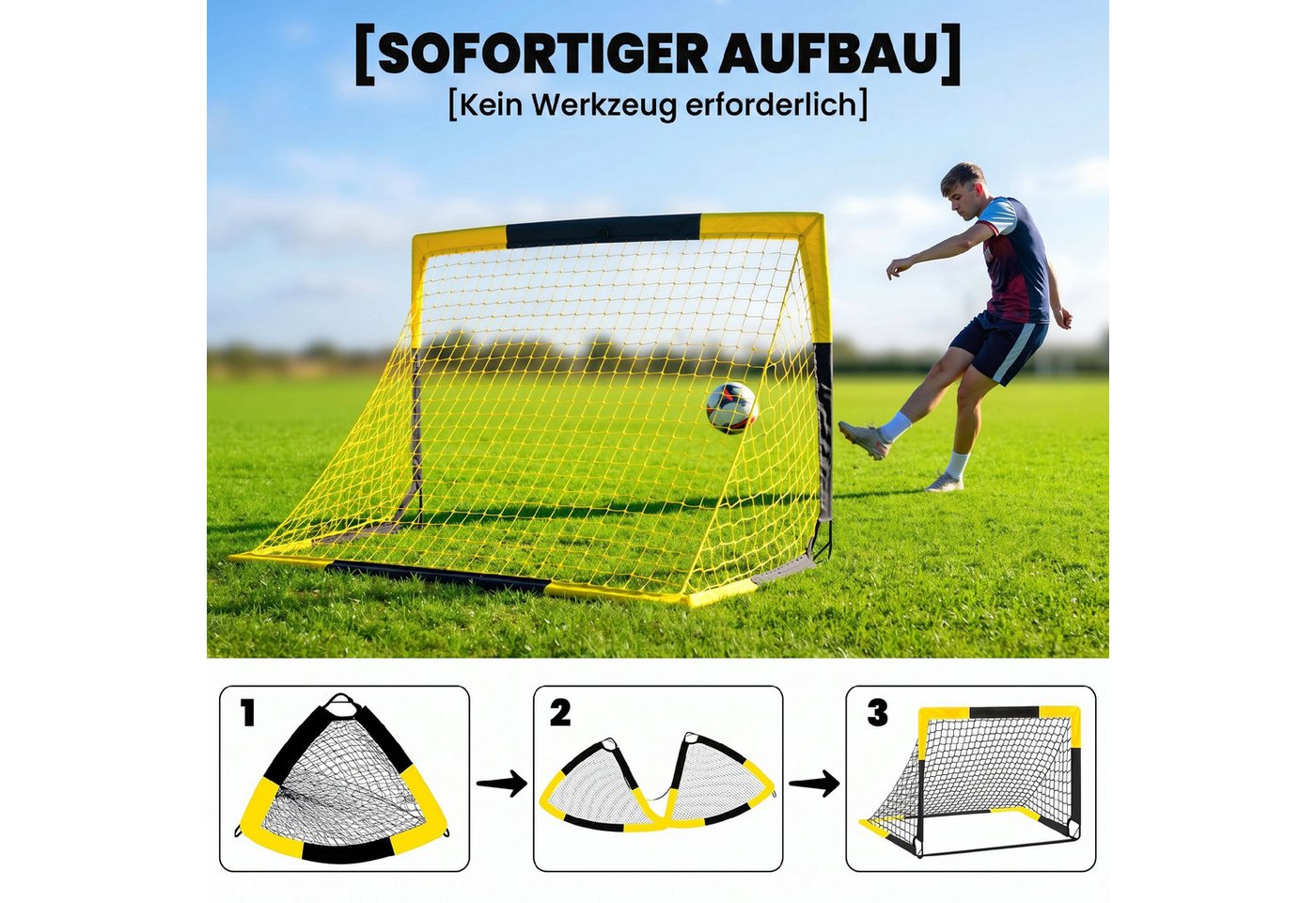 SPORTNOW Fußballtor Reißfestes Tornetz mit Fiberglasstangen (Set, 1 St., Pop-up Fußballtor mit Tragetasche), Pop-up, klappbar, inkl. Bodenanker Bild 2