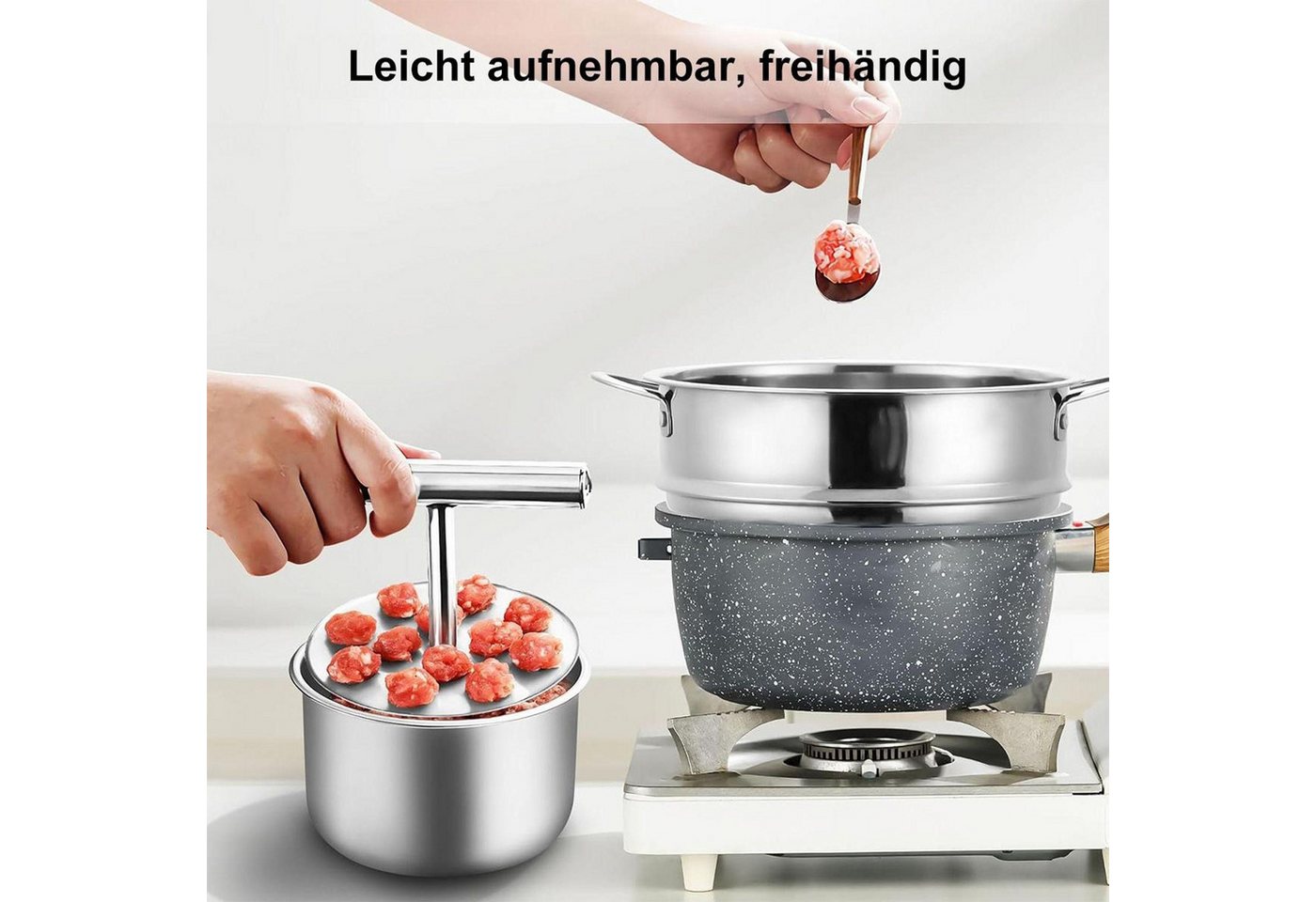 FELIXLEO Fleischwolfaufsatz Fleischbällchenpresse mit 12 Mulden Antihaftform Teigmaschine
