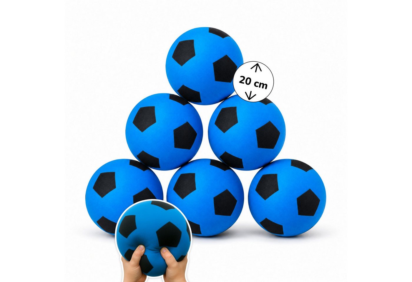 alldoro Softball 6er Set Schaumstoff-Ball blau Ø 20 cm, weiche Soft-Fußbälle für Kinder, 6 sichere Kinderbälle für drinnen & draußen, geeignet ab 0 Jahren