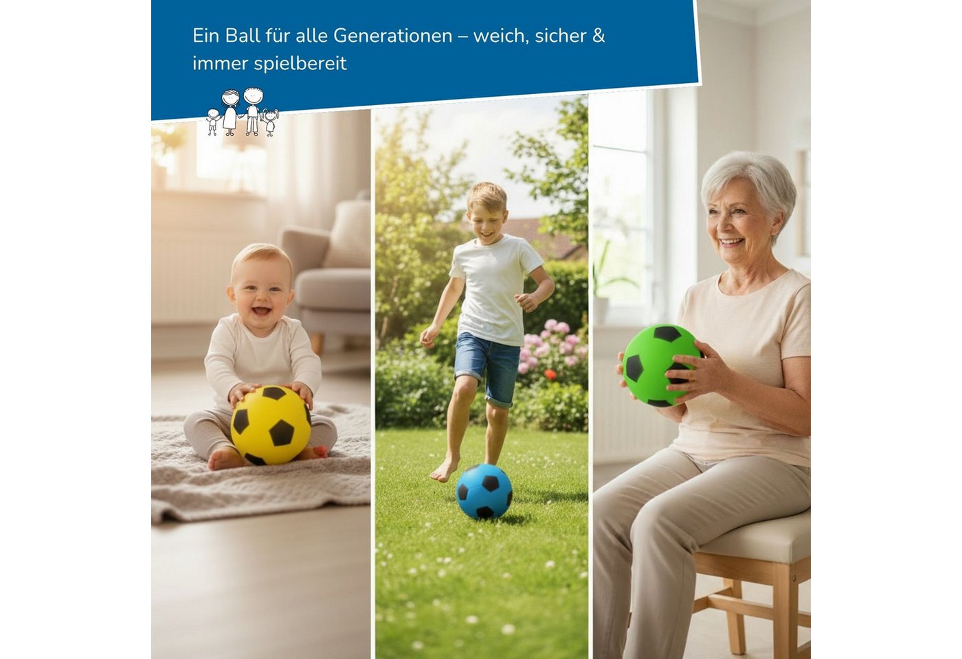 alldoro Softball 6er Set Schaumstoff-Ball blau Ø 20 cm, weiche Soft-Fußbälle für Kinder, 6 sichere Kinderbälle für drinnen & draußen, geeignet ab 0 Jahren Bild 2