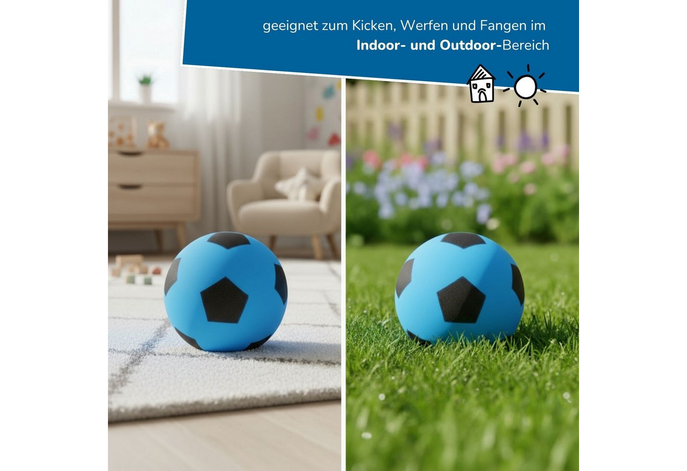 alldoro Softball 6er Set Schaumstoff-Ball blau Ø 20 cm, weiche Soft-Fußbälle für Kinder, 6 sichere Kinderbälle für drinnen & draußen, geeignet ab 0 Jahren Bild 3