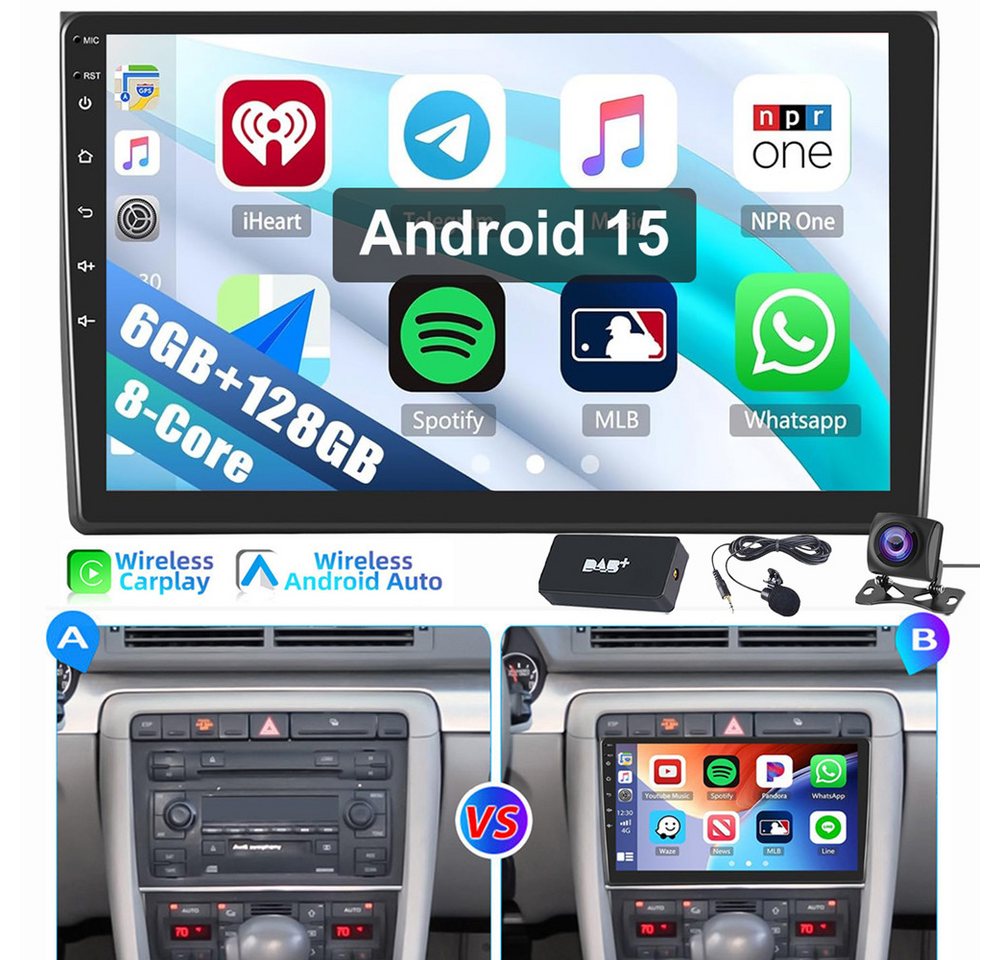 ESSGOO Für Audi A4 00-08 S4 8E 8H B6 B7 6+128GB 8-Kern 4G LTE Autoradio (RDS, Digitalradio (DAB), FM, AM, Carplay Android Auto GPS Navi WIFI BT 4G LTE) Bild 5