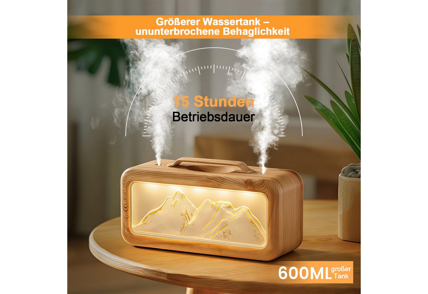 MOPUEA Luftbefeuchter Luftbefeuchter Diffusor 600ML Ultraschall Dual Düse 3 Arten Leuchten, 23dB leise LED Licht USB Betrieb und Dual Sprühfunktion Bild 4