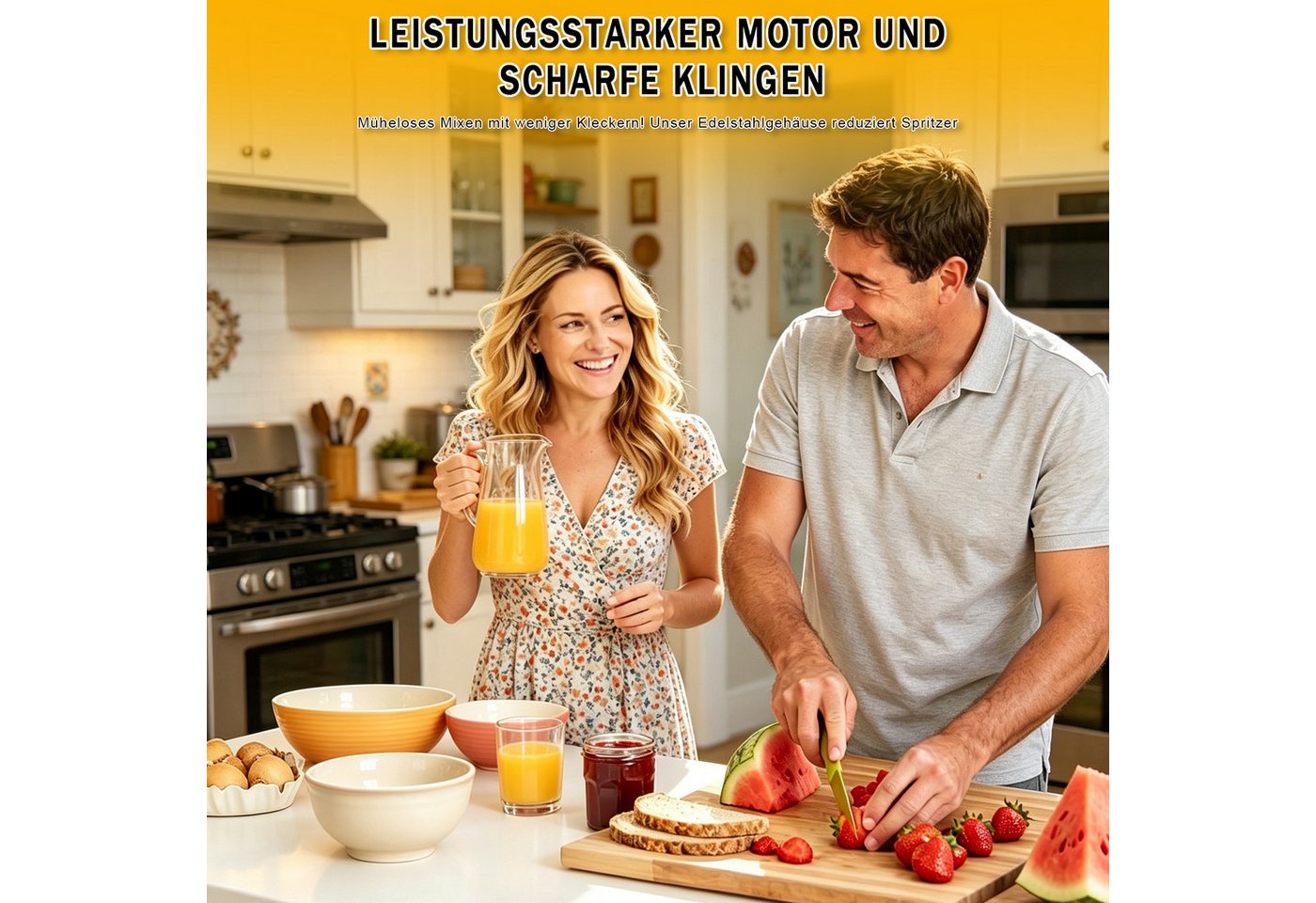 AKKEE Stabmixer Elektrischer Stabmixer Set 6 in 1 Pürierstab Edelstahl Handmixer, 800 W, Spritzwasserschutzfunktion Bild 3