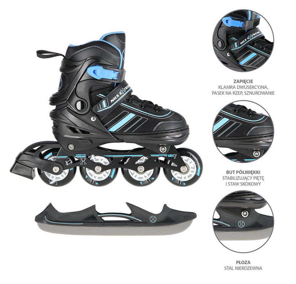 NILS EXTREME Inlineskates Inliner Rollschuhe Schlittschuhe, (Spar-Set, 2-St., 39-43), 2-in-1, größenverstellbar, ABEC 7, Alu-Schiene Bild 3