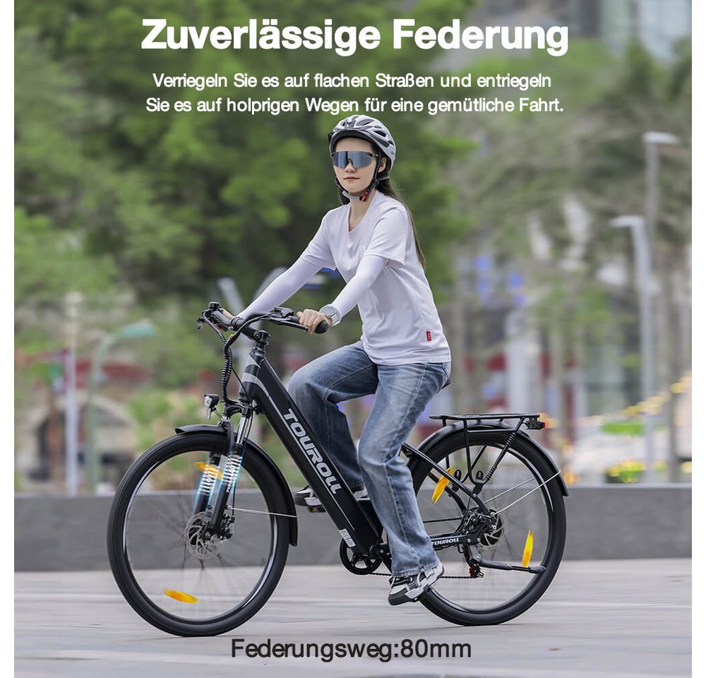 Touroll E-Bike J1 ST Trekkingrad mit 250-W-Motor, 27,5-Zoll-Rädern, 561,6 Wh Akku, 561,6 Wh, 100 km Reichweite, mechanische Scheibenbremse