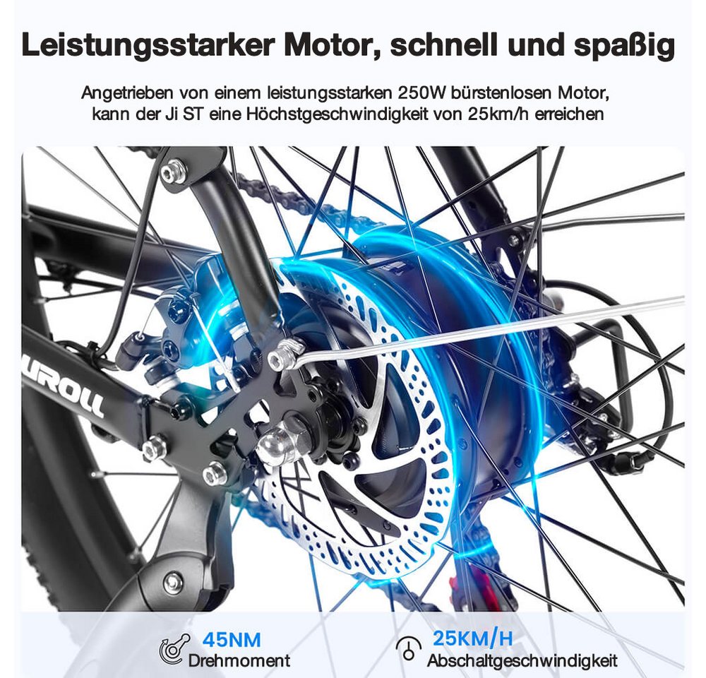 Touroll E-Bike J1 ST Trekkingrad mit 250-W-Motor, 27,5-Zoll-Rädern, 561,6 Wh Akku, 561,6 Wh, 100 km Reichweite, mechanische Scheibenbremse Bild 3