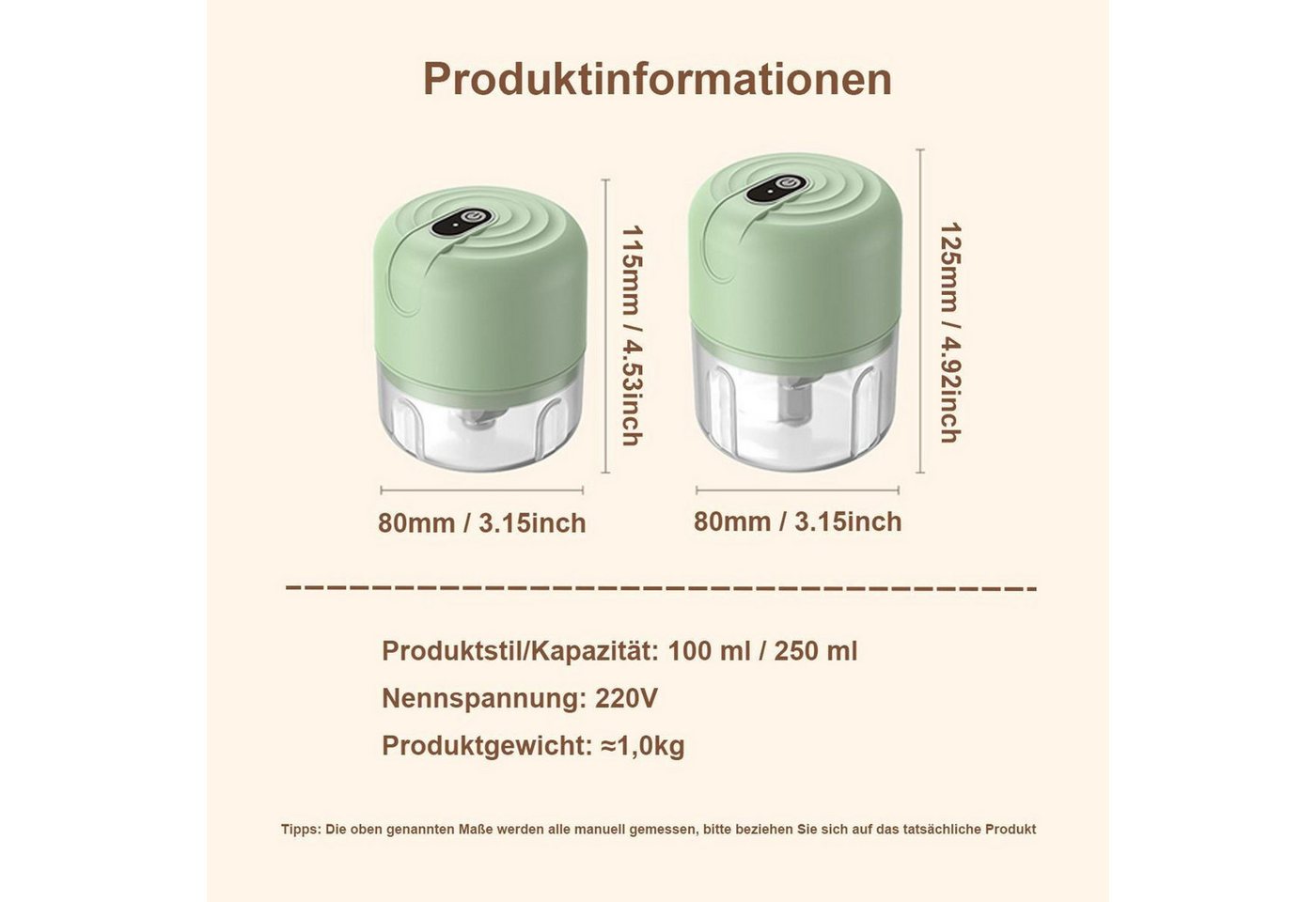 FELIXLEO Akku-Zerkleinerer Elektrischer Zerkleinerer 250ml Knoblauchhacker USB Multizerkleinerer Bild 4
