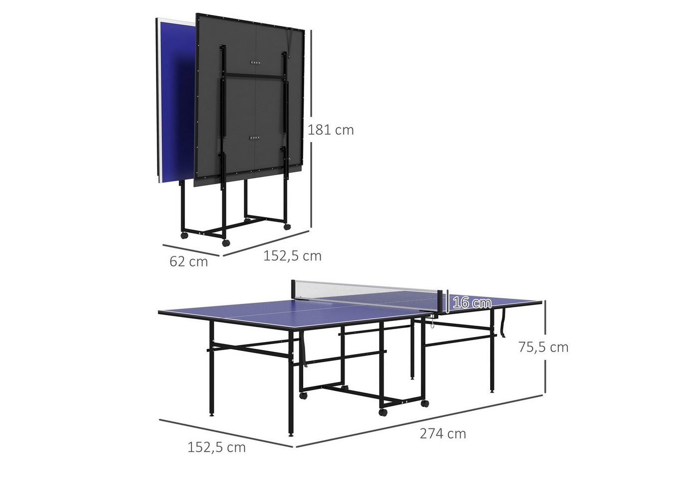 HOMECALL Tischtennisplatte Tischtennisplatte klappbar Tischtennisspiel-Set,mit Rollen und Bremsen (multifunktionale Tischtennisplatte für Indoor & Outdoor, inkl. Netz, 2 Schläger und 3 Bälle, Stahl, Blau), Klappbar mit Rollen , multifunktionale Tischtennisplatte Bild 3