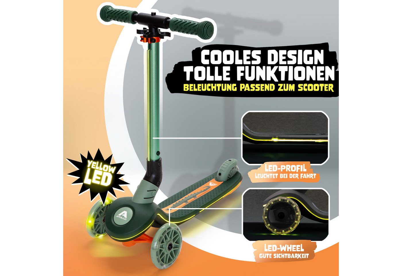 Apollo Dreiradscooter Whizzie LED, Kinderroller, klappbarer Dreirad Scooter, höhenverstellbar, ab 3 Jahre Bild 3
