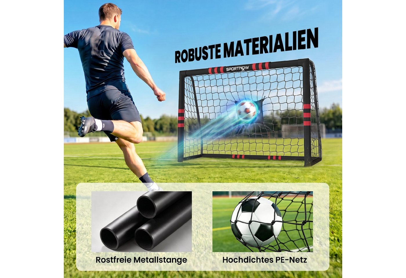 SPORTNOW Fußballtor mit Tornetz Polsterung, Erdhaken (Set, 1 St., Outdoor Tor), mit Anti-Rost Beschichtung Einfacher Aufbau