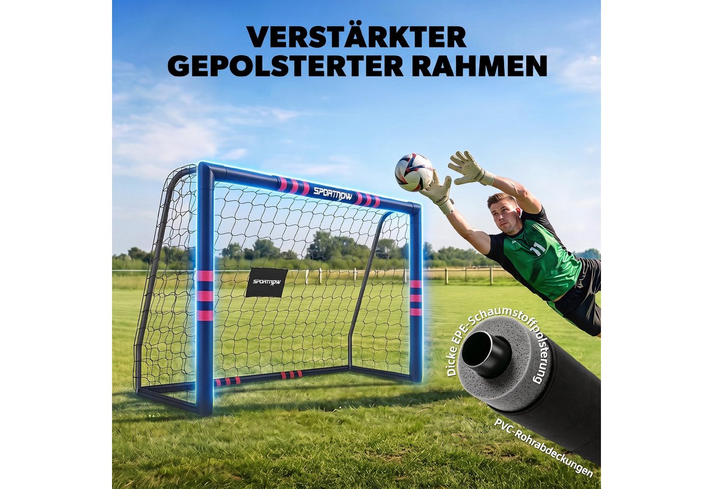SPORTNOW Fußballtor mit Tornetz Polsterung, Erdhaken (Set, 1 St., Outdoor Tor), mit Anti-Rost Beschichtung Einfacher Aufbau Bild 4