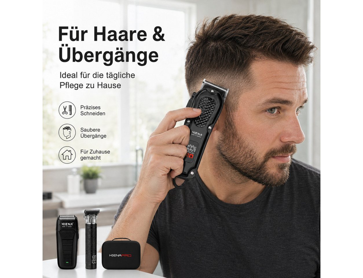 Fyrove Haarschneider Herren, Barber Set, Präzisionstrimmer, Elektrorasierer, Pflegeset für Bart, Körper und Konturen, mit Tasche für Heim & Salon, 3 Geräte, 8 Aufsteckkämme, Digitalanzeigen, EVA-Tasche, USB-Laden Bild 2