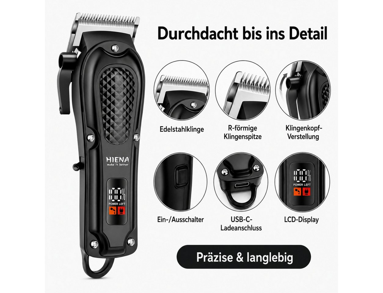 Fyrove Haarschneider Herren, Barber Set, Präzisionstrimmer, Elektrorasierer, Pflegeset für Bart, Körper und Konturen, mit Tasche für Heim & Salon, 3 Geräte, 8 Aufsteckkämme, Digitalanzeigen, EVA-Tasche, USB-Laden Bild 3