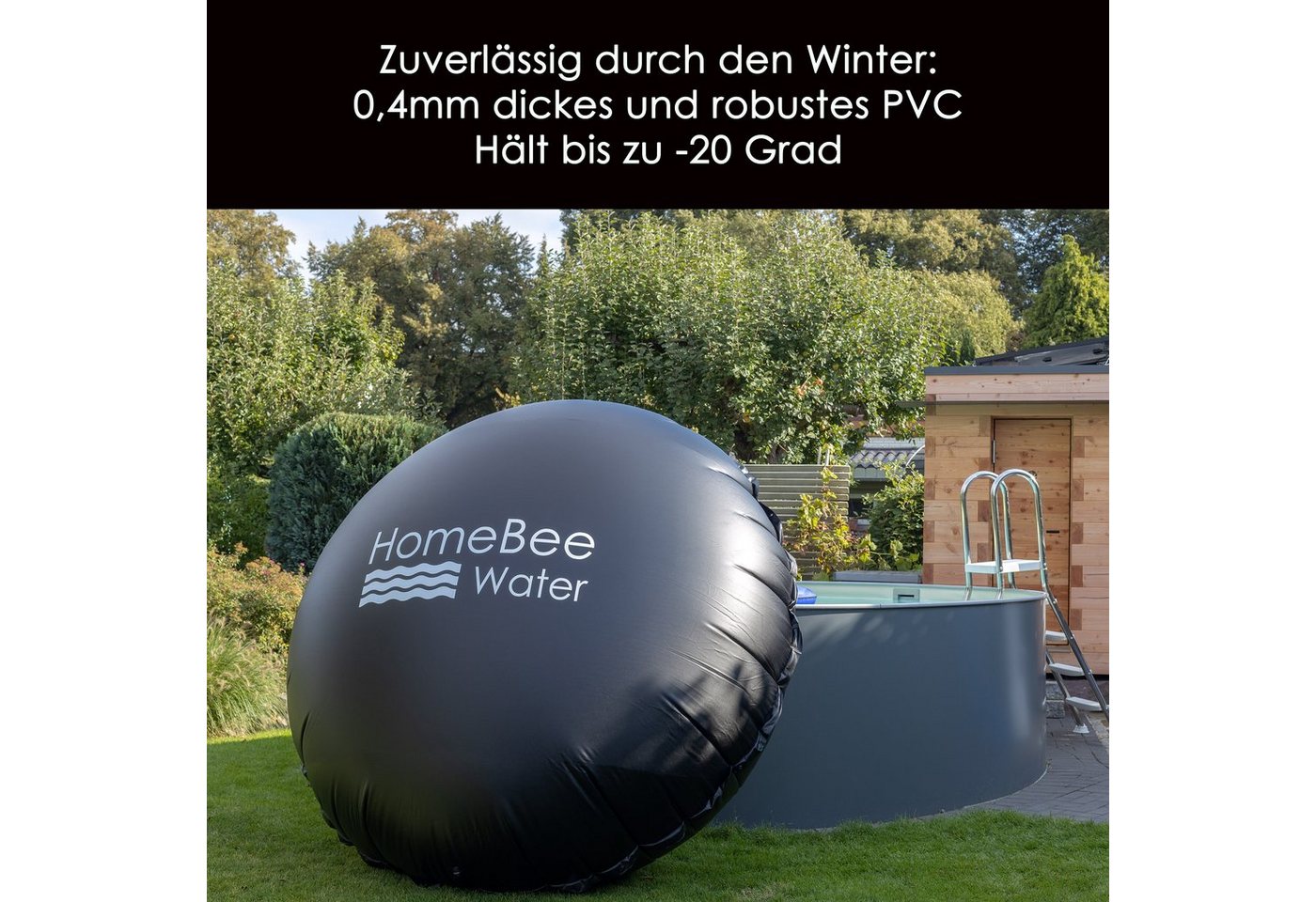 HomeBee Pool-Abdeckplane Poolkissen Winter XXL (3 Meter Durchmesser) (Komplettset inkl. Zubehör, 1-St., inkl. 6 Befestigungskordeln und Reparaturflicken), Langlebiges und starkes PVC Material