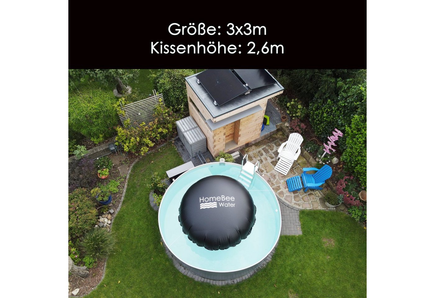 HomeBee Pool-Abdeckplane Poolkissen Winter XXL (3 Meter Durchmesser) (Komplettset inkl. Zubehör, 1-St., inkl. 6 Befestigungskordeln und Reparaturflicken), Langlebiges und starkes PVC Material Bild 5