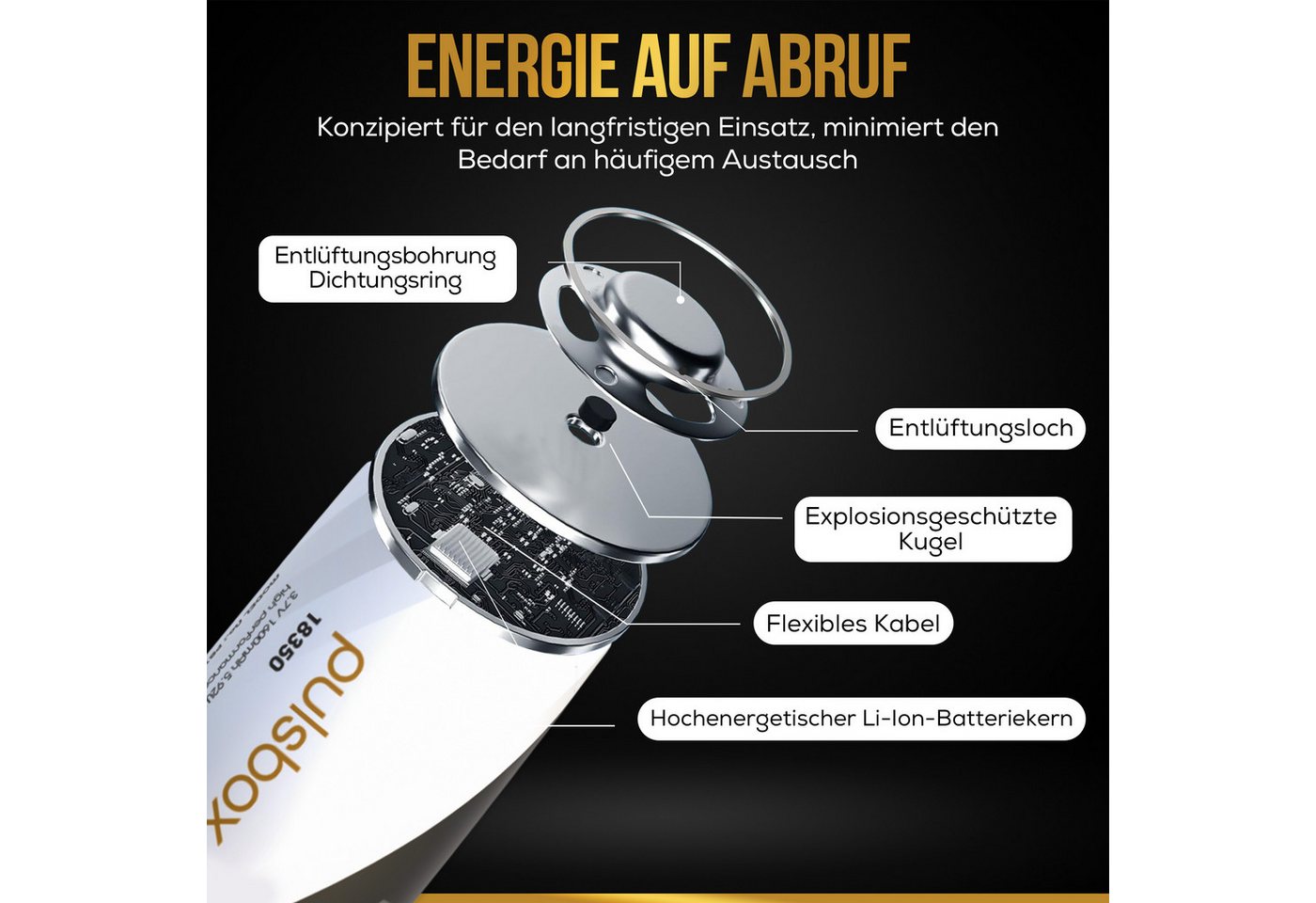 pulsbox 18350 Akku Li-Ion 1600mAh 8A - Flat Top/Button Top Batterie 2 x Akku Bild 2