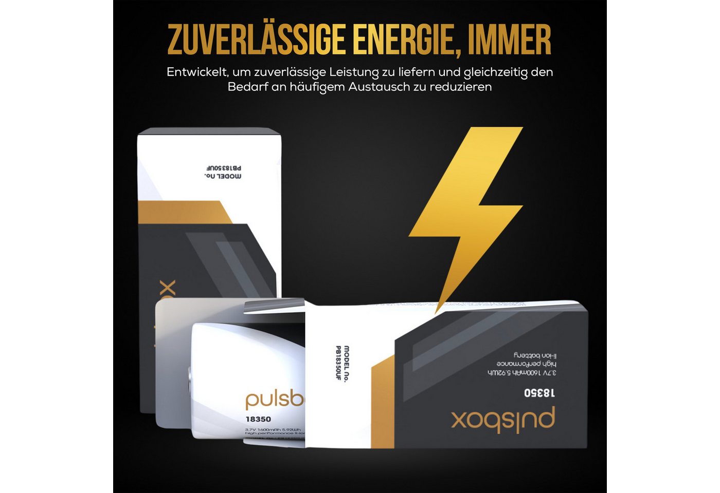 pulsbox 18350 Akku Li-Ion 1600mAh 8A - Flat Top/Button Top Batterie 2 x Akku Bild 3
