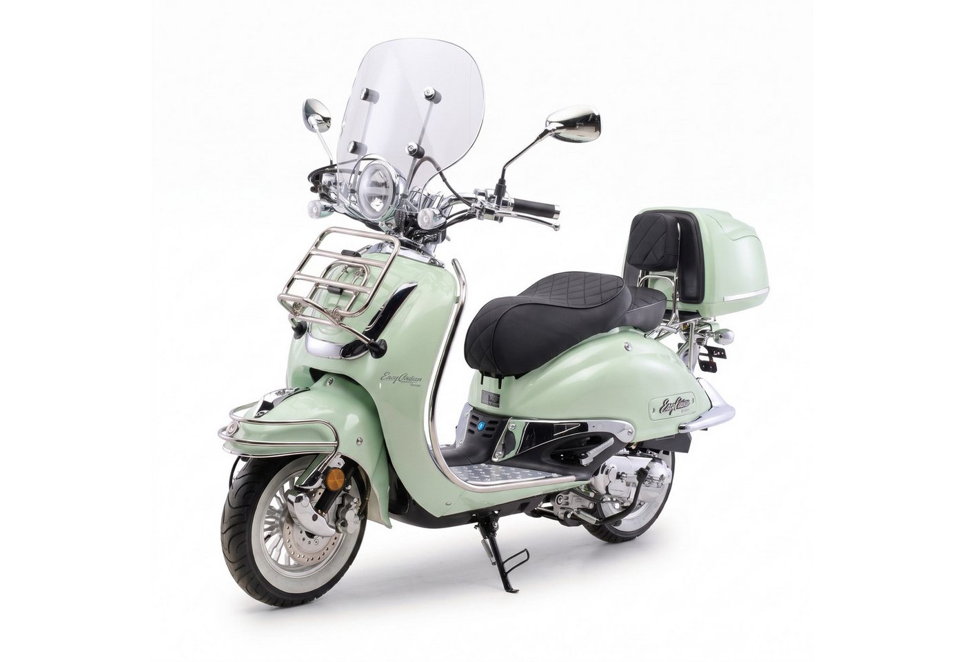 Burnout Motorroller EasyCruiser Mint, 50 ccm, 45 km/h, Euro 5, LED Beleuchtung, Digitales Tacho, Retro, mit Windschild & Topcase, USB Bild 2