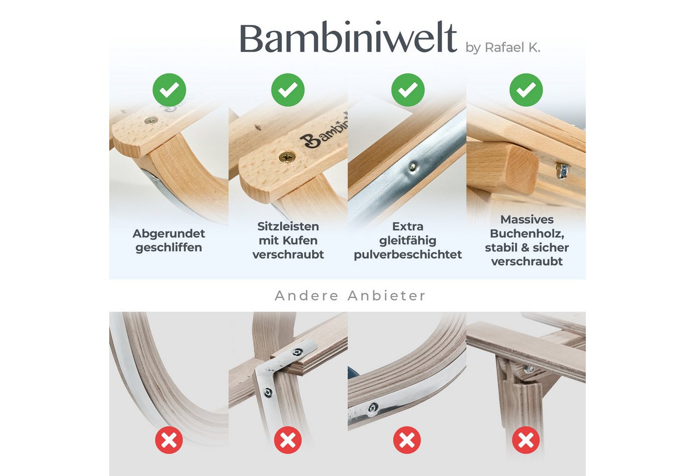 BambiniWelt by Rafael K. Davoser Schlitten CE-Holzschlitten mit Rückenlehne Rodel Kinder Schlitten 90cm Bild 4
