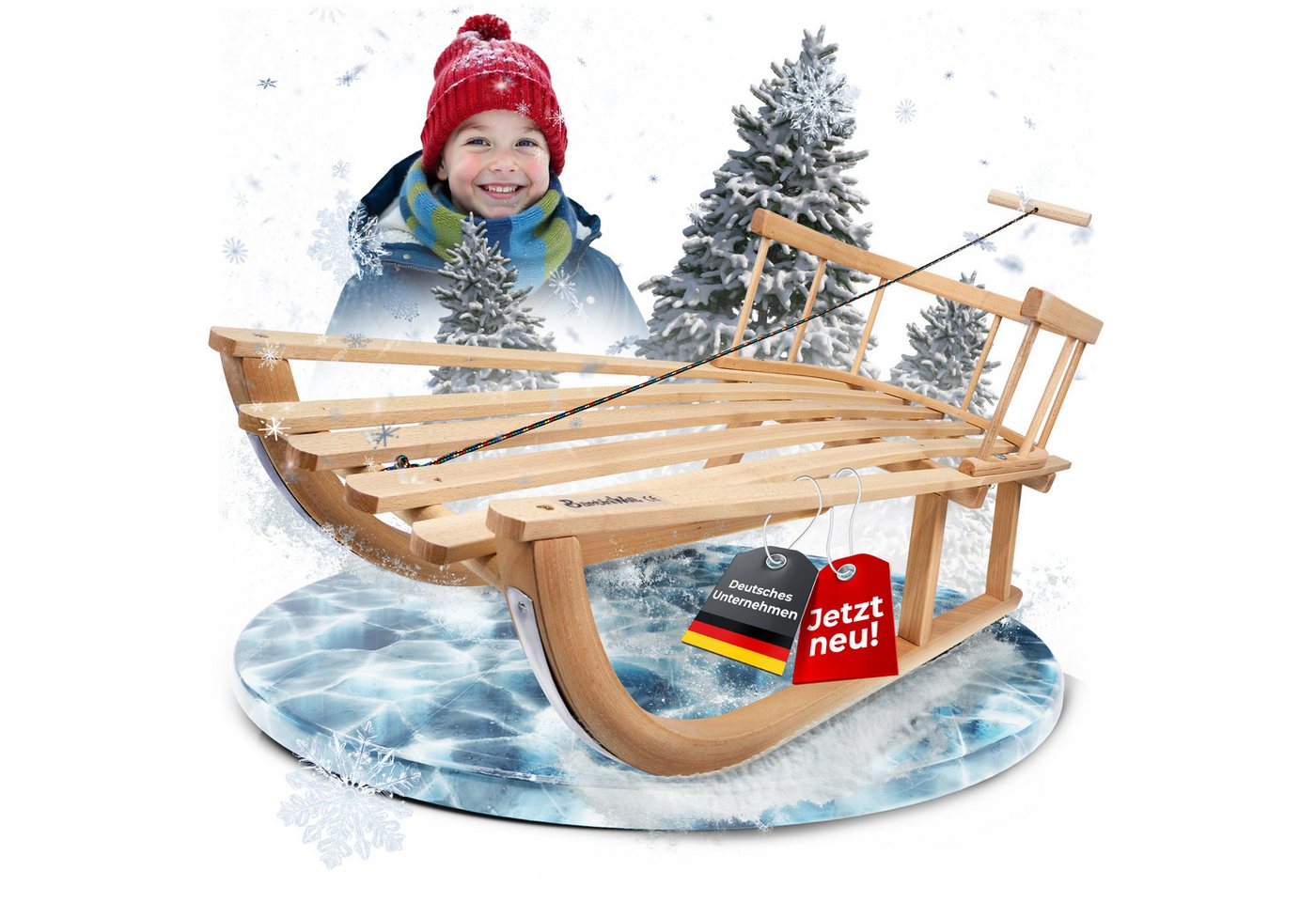 BambiniWelt by Rafael K. Davoser Schlitten CE-Holzschlitten mit Rückenlehne Rodel Kinder Schlitten 90cm Bild 5