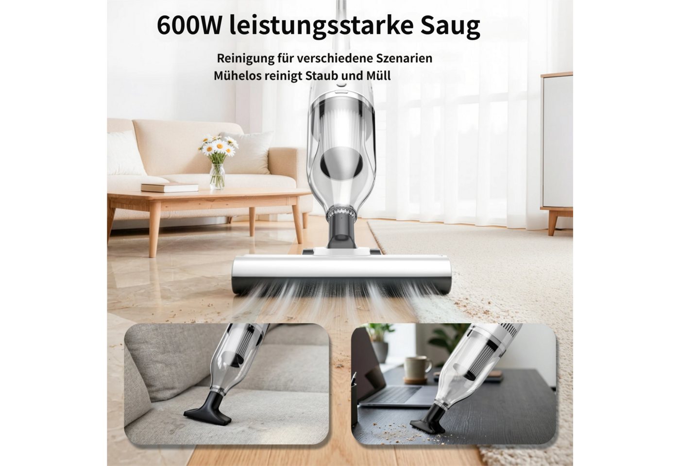 INSE Bodenstaubsauger Kabelgebundener Stabstaubsauger,5 Meter Stromkabel,2 in 1 model, 600 W, beutellos, Leichtgewicht,kabelgebunden,600W Hochleistungsmotor Bild 2