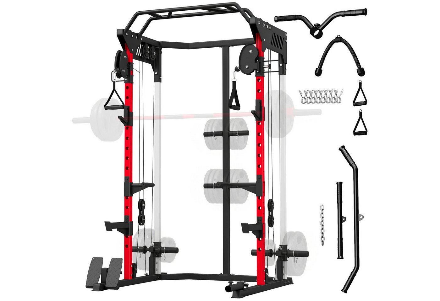 SPORTNOW Kraftstation mit Klimmzugstange und Dip-Station, 0 Gewichtsblöcke (Set, 1-tlg., Power Cage mit Smith & Kabelzug), Power Rack + Kabelzug Bild 2