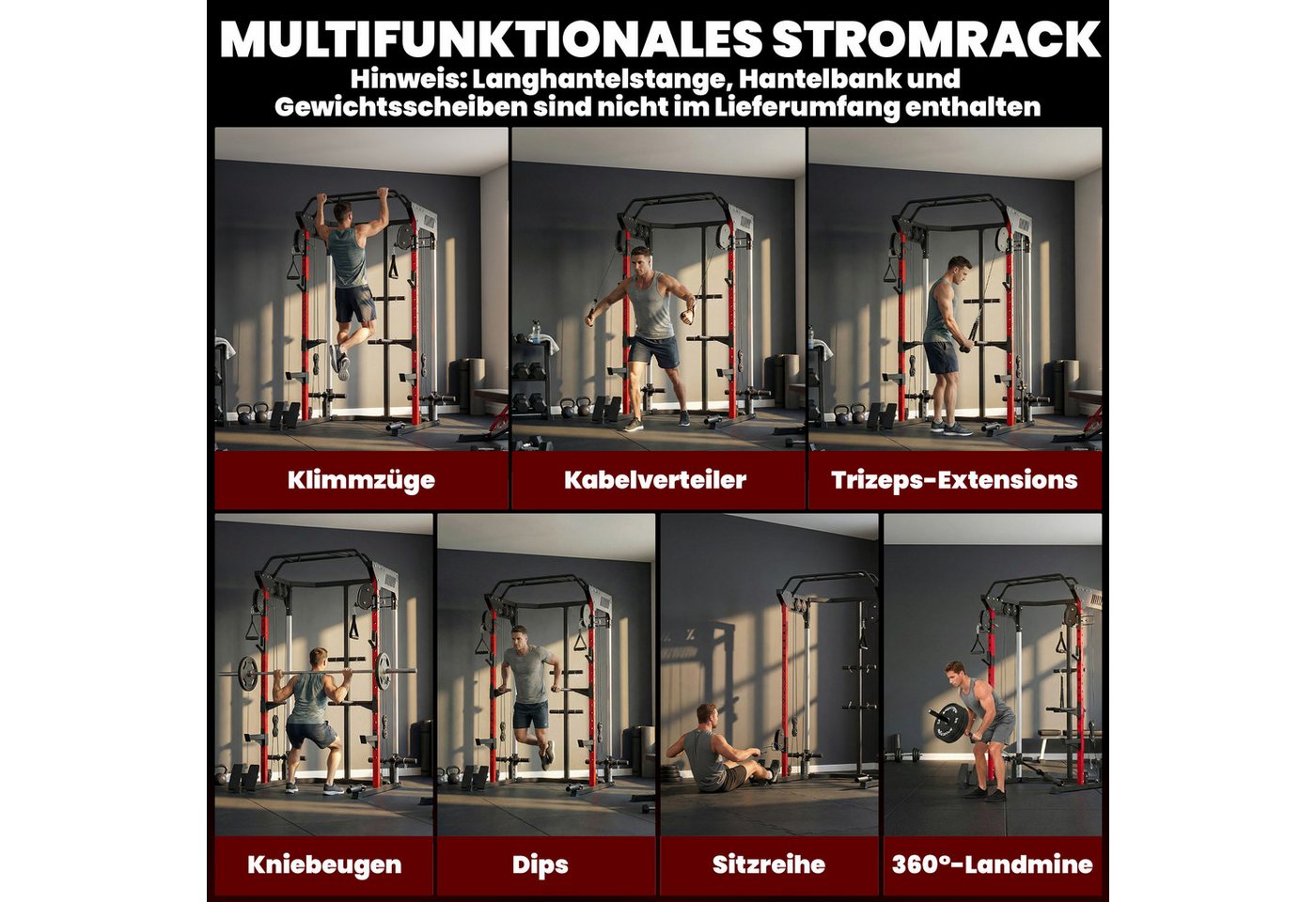 SPORTNOW Kraftstation mit Klimmzugstange und Dip-Station, 0 Gewichtsblöcke (Set, 1-tlg., Power Cage mit Smith & Kabelzug), Power Rack + Kabelzug Bild 5