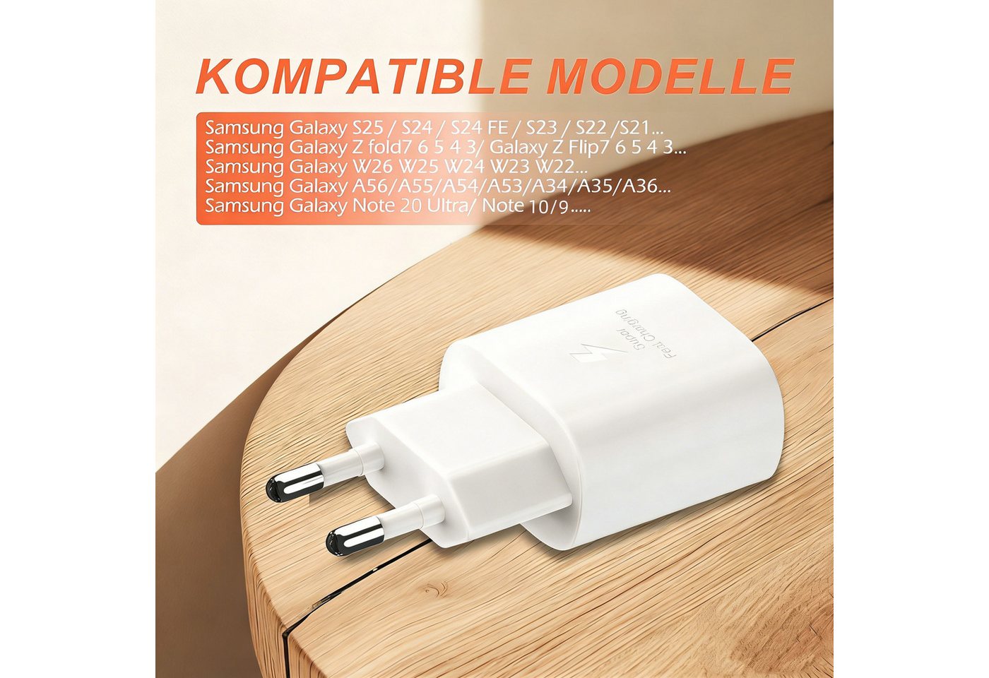 DESUO 25W USB C Schnell Ladegerät für Samsung A37 A56 A55 A54 A53 S25 S24 USB-Ladegerät (für Samsung Galaxy A90 A80 A72 A71 A70 A51 A54 A52s A33 A13) Bild 2
