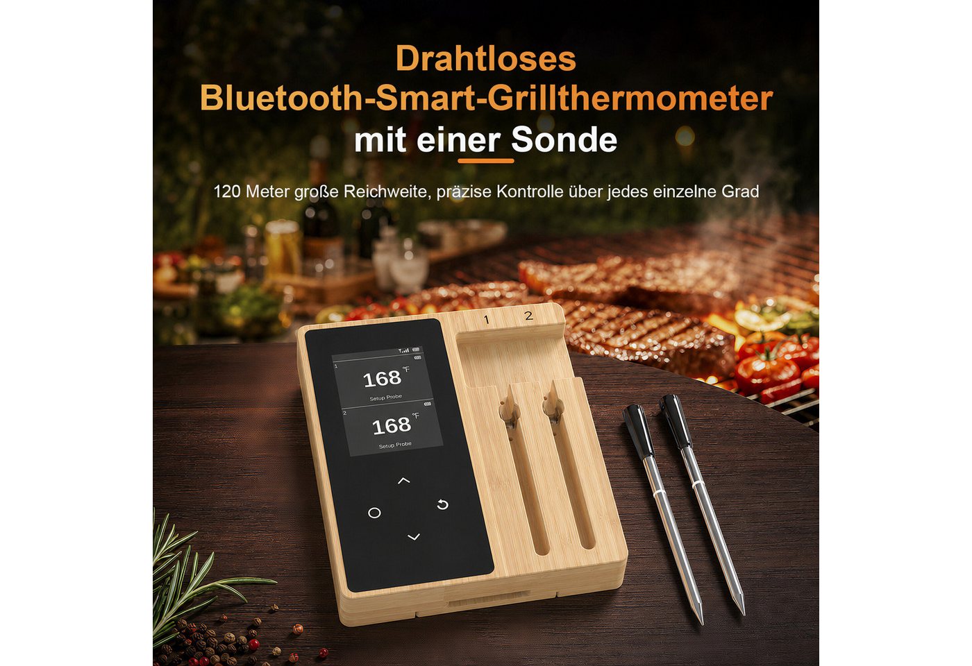 BBWL Kochthermometer Bluetooth Bratenthermometer Schnellladung Lebensmittelecht, 2-tlg., 304 Edelstahl Keramik Wasserdicht Grill Küche Bild 4