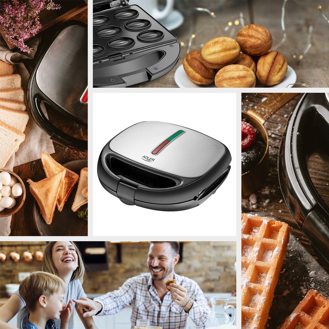 Adler 3-in-1-Kombi-Waffeleisen Adler Multifunktions-Toaster 5in1 Waffeleisen 1200W AD_3040, 1200 W