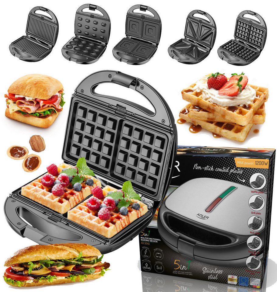 Adler 3-in-1-Kombi-Waffeleisen Adler Multifunktions-Toaster 5in1 Waffeleisen 1200W AD_3040, 1200 W Bild 4