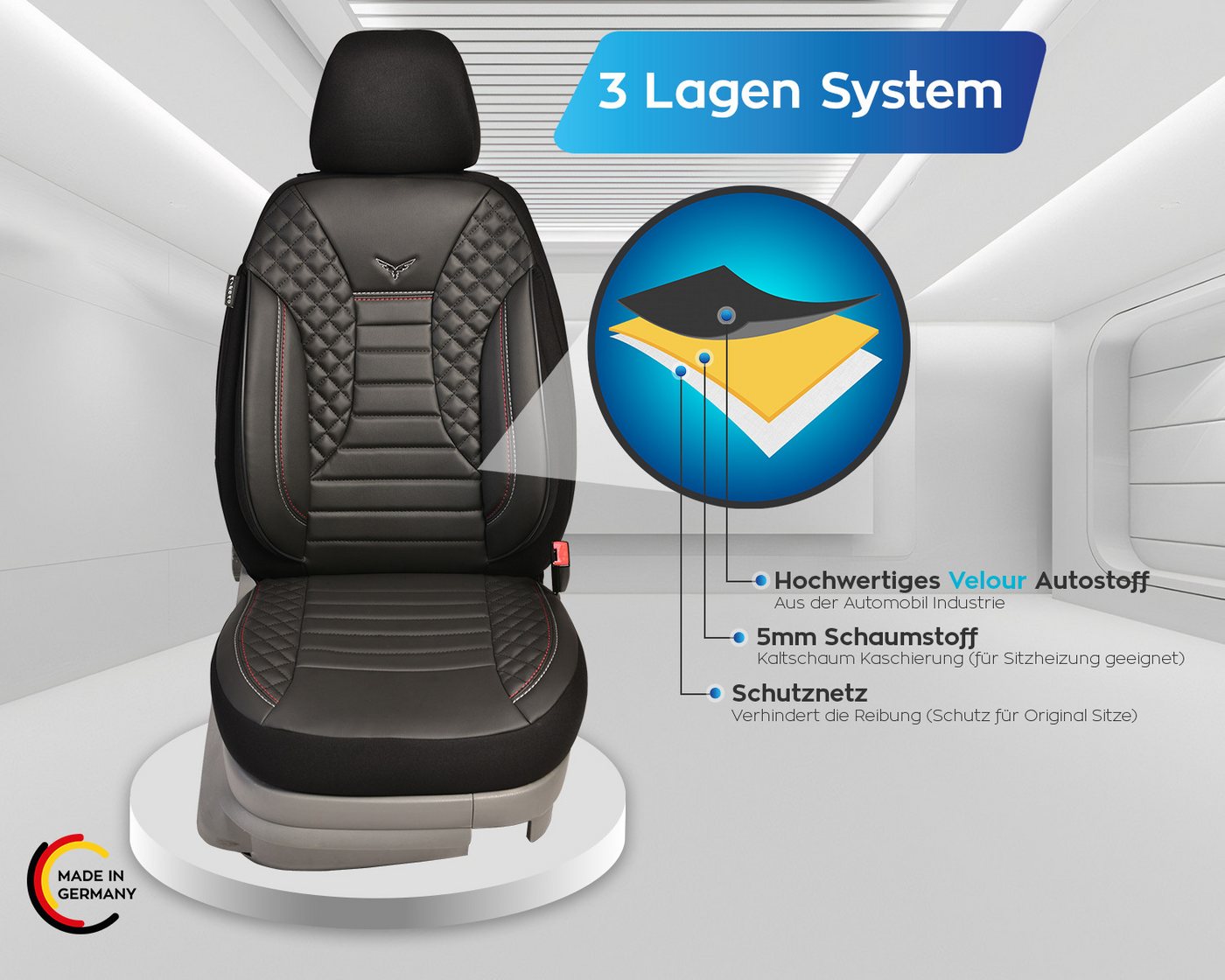 BREMER SITZBEZÜGE Autositzbezug für VW T-Roc Bj ab 2017 (PS804), Set, 2-tlg., Schonbezüge Sitzbezüge Fahrer und Beifahrer, in Schwarz Bild 3