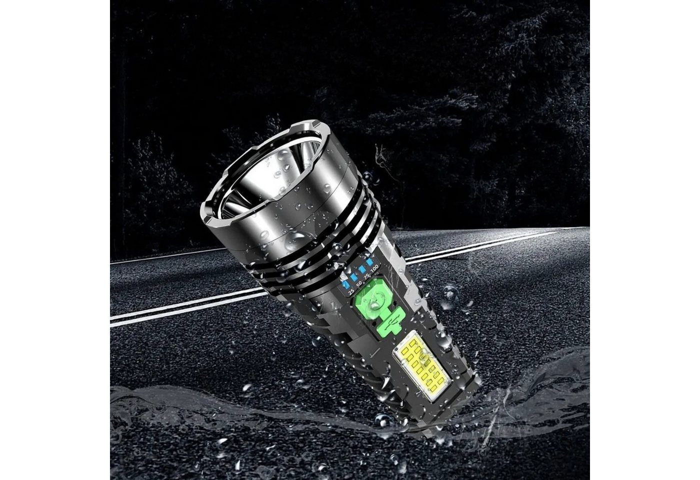 GENETIC Optic LED Taschenlampe Wiederaufladbare LED-Taschenlampe XPE COB 4 Lichtmodi USB Akku robust (LED-Taschenlampe Set, wiederaufladbar, COB, USB, 4 Lichtmodi, Taschenlampe XPE COB + USB-Ladekabel Outdoor), 4 Lichtmodi, COB-Seitenlicht, wiederaufladbar, USB, stoßfest, IPX4 Bild 3