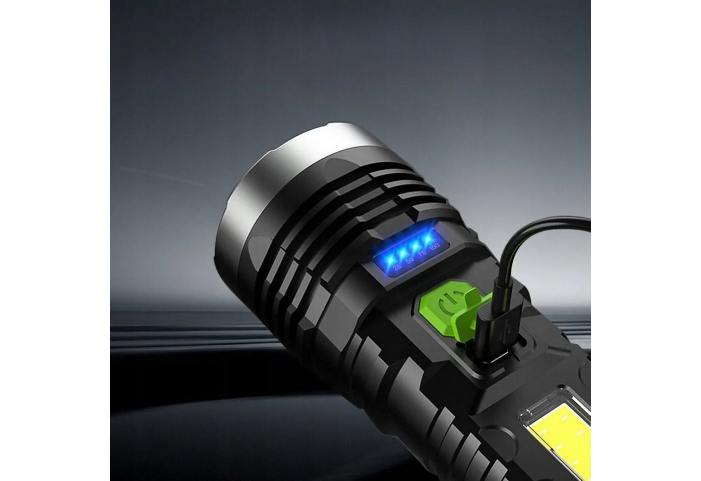 GENETIC Optic LED Taschenlampe Wiederaufladbare LED-Taschenlampe XPE COB 4 Lichtmodi USB Akku robust (LED-Taschenlampe Set, wiederaufladbar, COB, USB, 4 Lichtmodi, Taschenlampe XPE COB + USB-Ladekabel Outdoor), 4 Lichtmodi, COB-Seitenlicht, wiederaufladbar, USB, stoßfest, IPX4 Bild 5