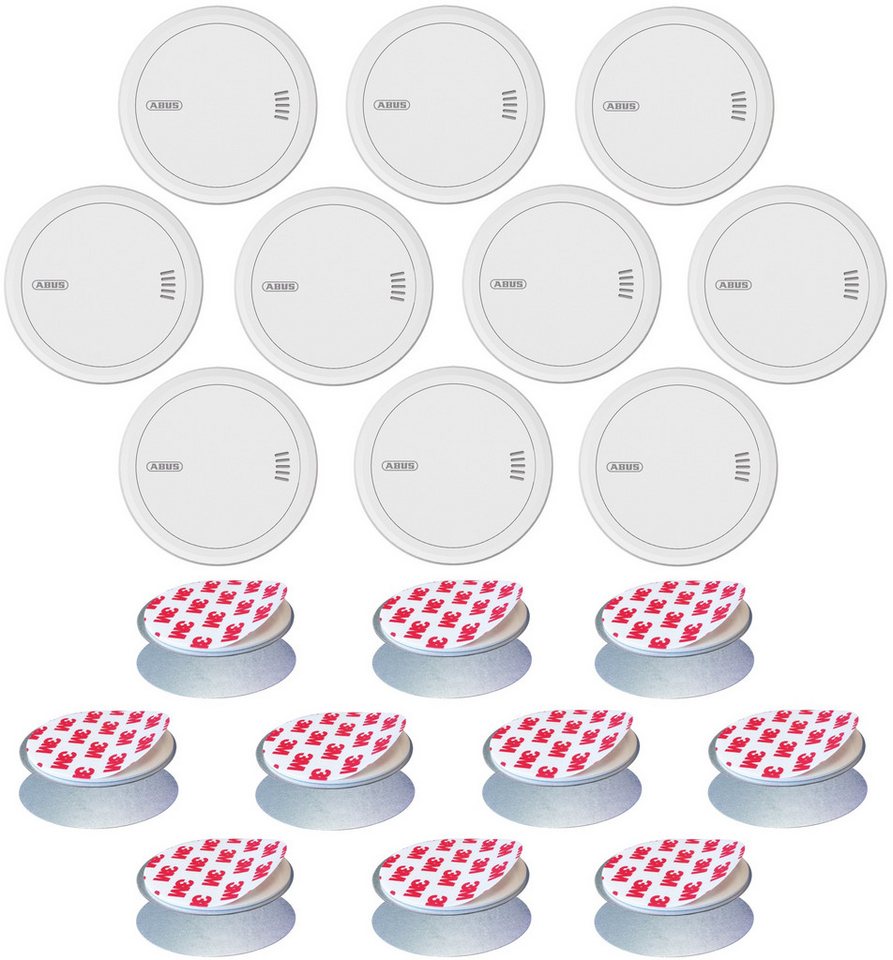 ABUS Rauchmelder PREFIRA 5 - Fehlalarm-Reduzierung - 10er Set + Magnetpads Rauchmelder (zertifizierter Rauchwarnmelder mit austauschbaren 5-Jahres-Batterien)