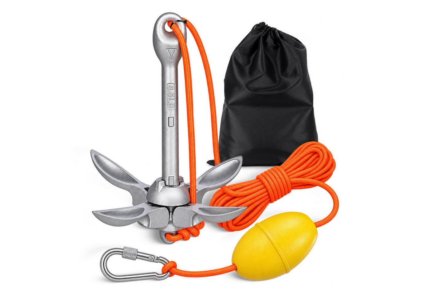 JOYOLEDER Angelboot Verzinkt Kohlenstoffstahl Anker Boot, Faltanker 1,5KG Ankerset, (mit 20 Meter Ankerleine Für Boot SUP Paddle) Bild 5