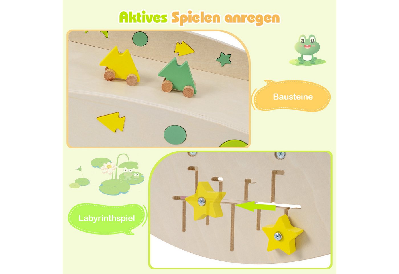 COSTWAY Klettergerüst, 7-in-1 Dreieck-Set mit Leiter & Bogen, Frosch-Themen Bild 3