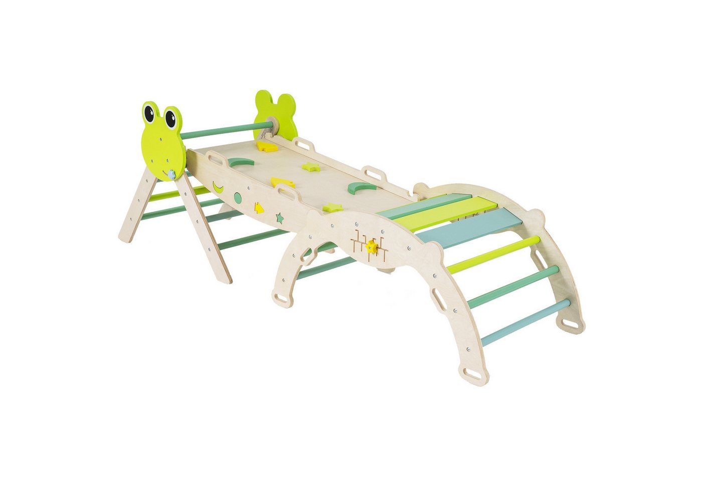 COSTWAY Klettergerüst, 7-in-1 Dreieck-Set mit Leiter & Bogen, Frosch-Themen Bild 4